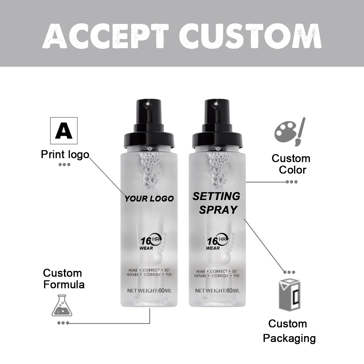 OEM Custom Logo Long Lasting Oil Control Organic Vegan Shimmer Setting Spray Moisturizing Hydrating Makeup Finishing Waterproof