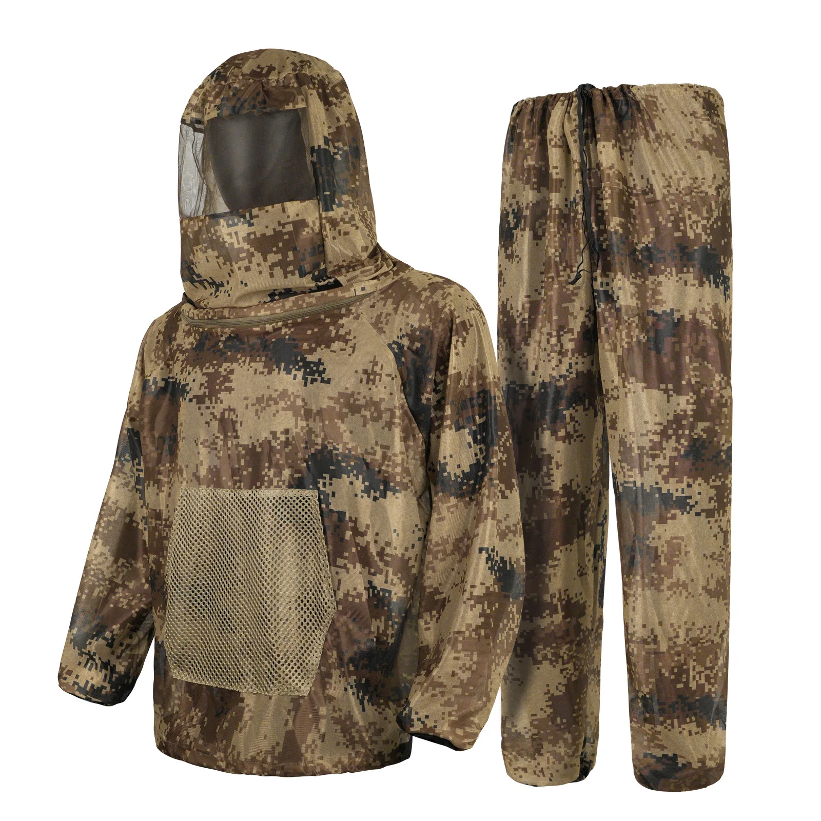 Camouflage Ghillie Suit Adventure Camping Mountain Climbing Net Gauze Hooded Mosquito Suit Fishing  Waterproof Field Training
