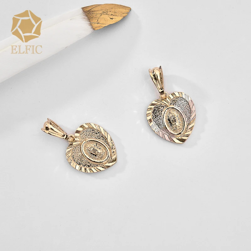 Elfic Religion jewelry gift virgin mary pendant gold plated 14k tricolor jewelry virgencita joyeria heart jewelry