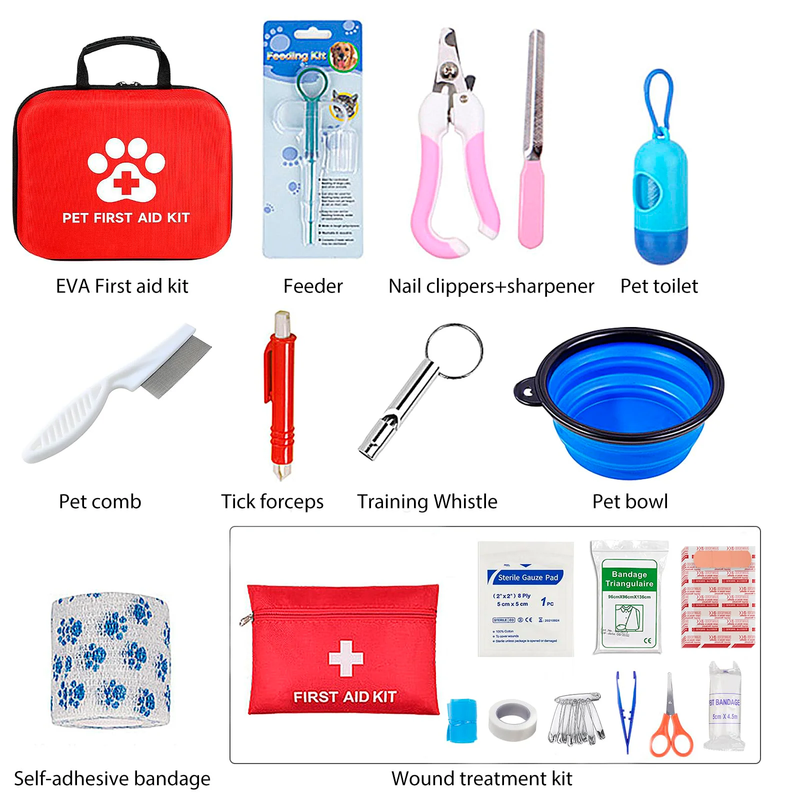 Anthrive Outdoor Portable EVA Waterproof Emergency Dog Cat Pet First Aid Bag Kit For Travel Camping With Medical Supplies
