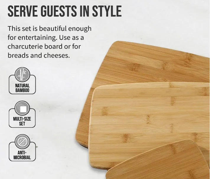 3-Piece Kitchen Cutting Board Set, Reversible Chopping Boards for Meal Prep and Serving, Charcuterie Board Set,