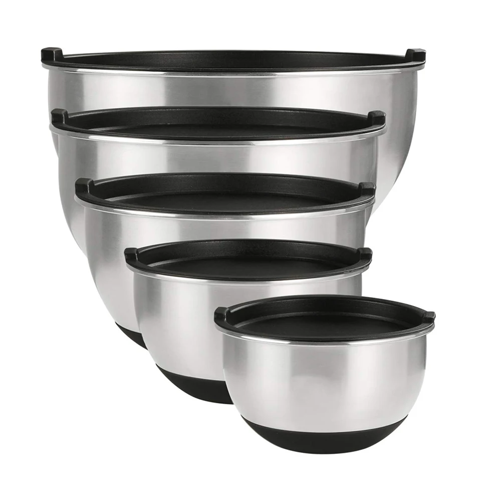 5 pcs Stainless Steel Mixing Bowl with non-slip silicone Base for Kitchen