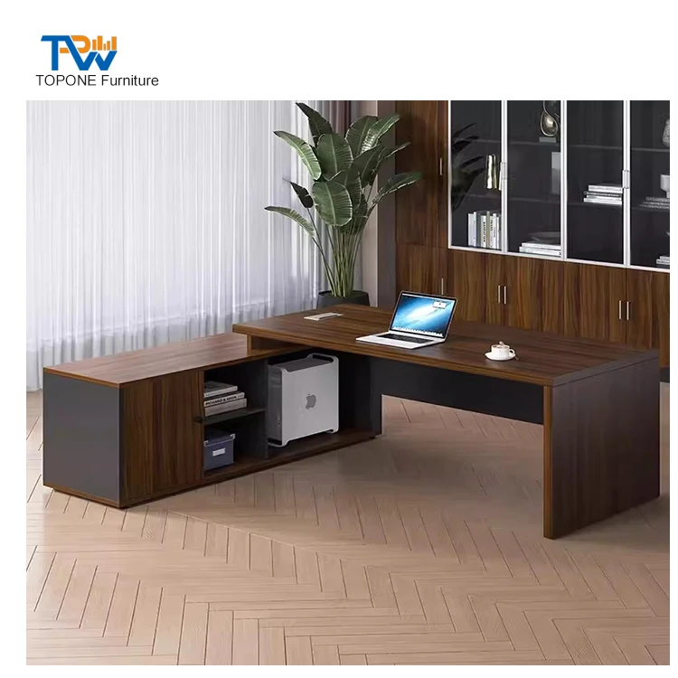 Cheap price modern simple style MDF material L shape boss ceo office desk executive desk with cabinet