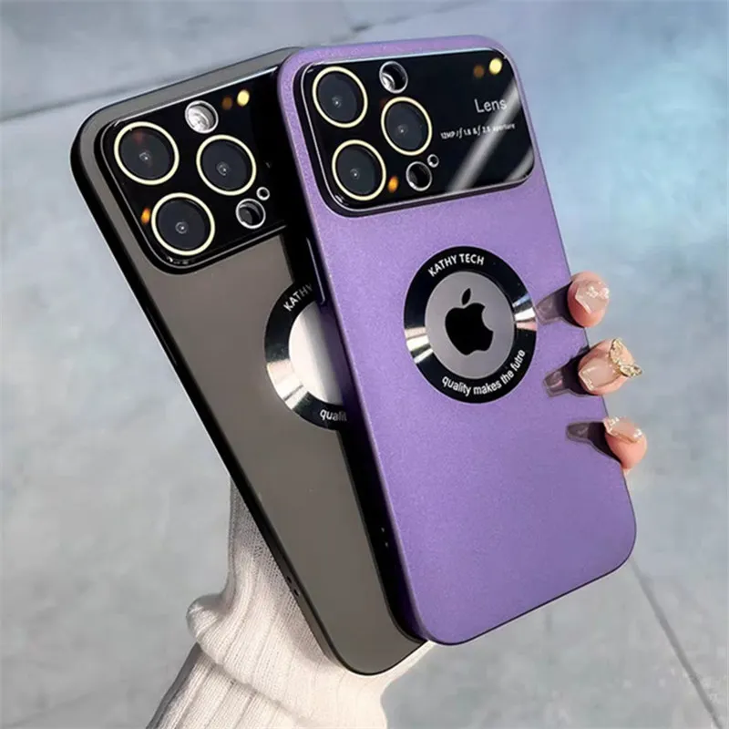 Luxury Magnetic PC Phone Case for iPhone 14 Pro Max 14Pro 12 13 11 15 Pro Max Plus Glass Big Window Camera Protector Matte Cover