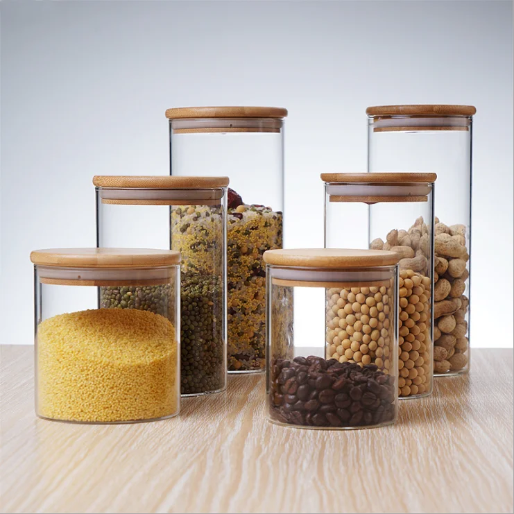 Wholesale High Borosilicate Round CLear Glass Storage Jar With Bamboo Lid