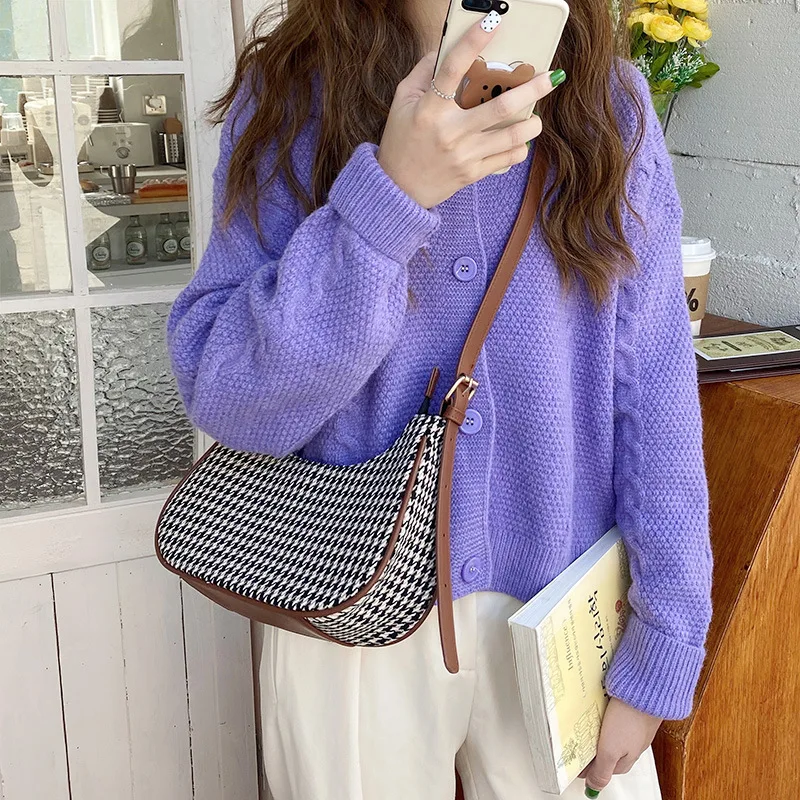 Plastic Raw Materials Autumn and winter 2021 new French staff armpit bag thousand bird check pattern versatile tweed Single Sho