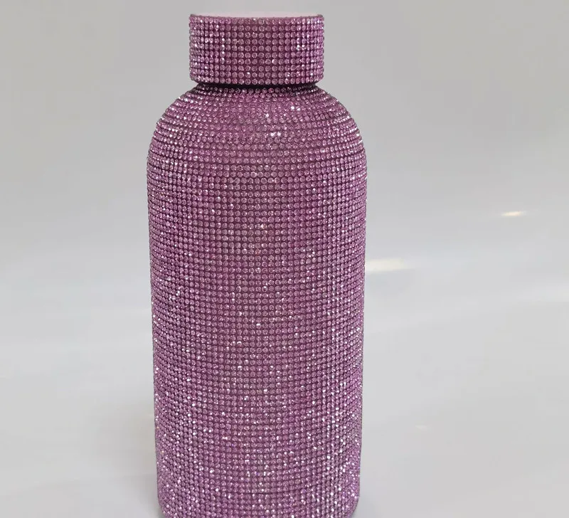 Small mouth bottle diamond-encrusted thermos cup sports bottle diamond fat thermos cup