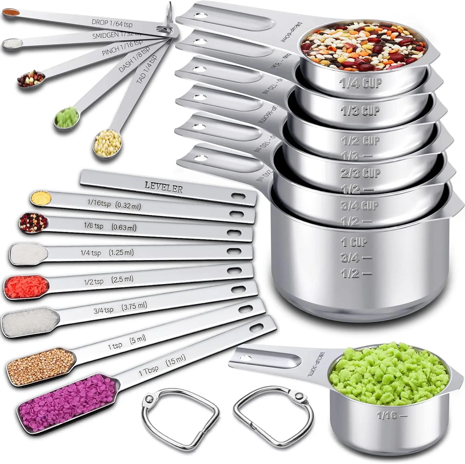 Stainless Steel Nesting Measuring Cups Kitchen Measuring Tools 20pcs Of Measuring Cups And Spoons Set