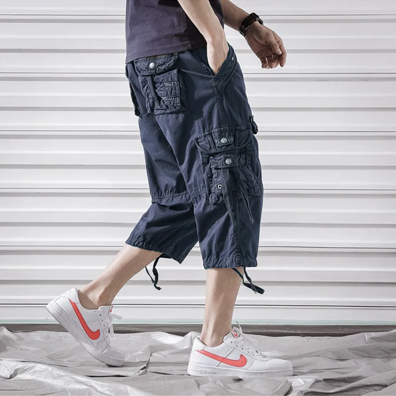 Hot Sales Below Knee  Chino Long Shorts Plus Size Big and Tall Mens Shorts Multi Pocket 3/4 Cargo Shorts