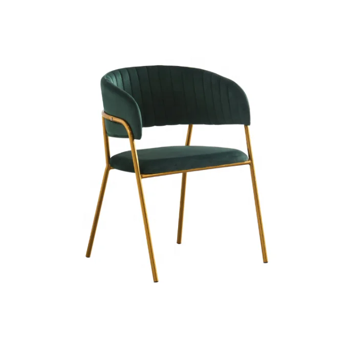 Pink Fast Food Restaurant Dinning Chairs Fabric Armrest Velvet Button Coffee Shop Dining Chair With Golden Steel Metal Legs