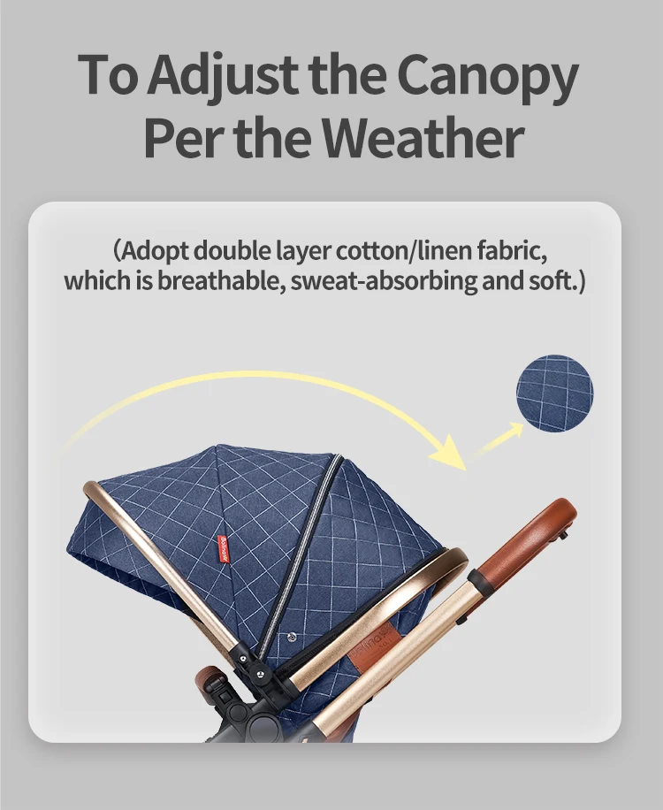 Luxury Baby Stroller 3 in 1 Folding Bi-directional High Landscape Stroller Artificial Leather