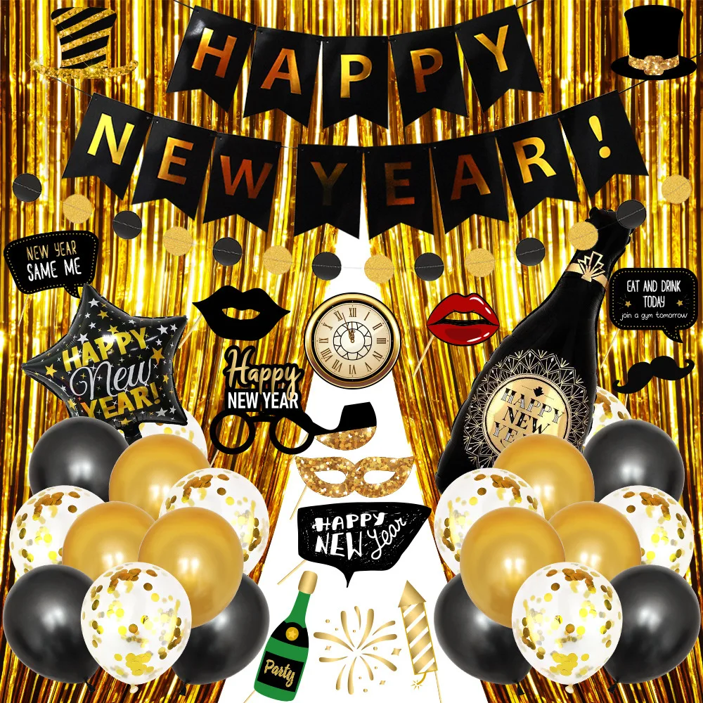 Лимон Черное золото новогодние праздничные товары баннеры конфетти бумажные цветы воздушные шары шарики украшения для офиса вечеринки