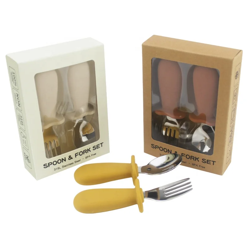 2023 am azon OEM/ODM Contracted style baby silicon pre spoon Stainless steel silicone spoon wooden spoon