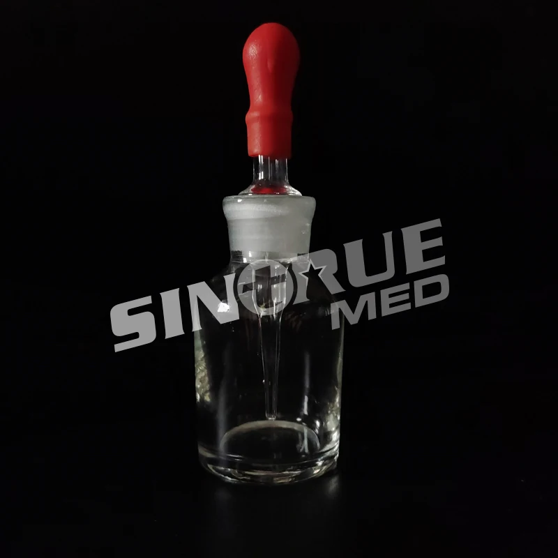 Lab Glass Dropping Bottle with Ground-in Pipette and Latex Rubber Nipple