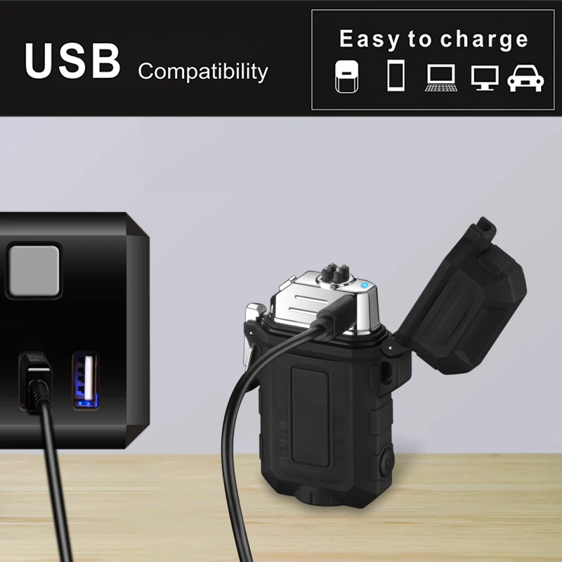 Outdoor multifunction rechargeable electric arc plastic lighter with lamp