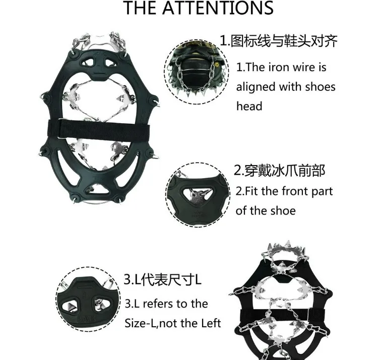 26 teeth ice cleats Snow Shoes Stainless Spikes Traction Cleats Fishing Hiking Walking Mountaineering Climbing