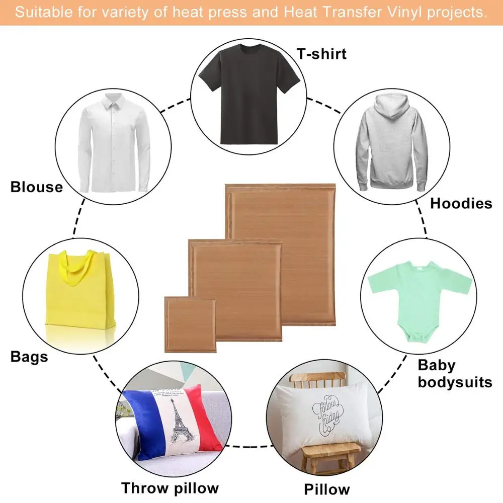 Heat Press Pillow Heat Transfer Pillow Set with 4PCS Non-Stick PTFE Pressing Pillow PTFE Sheet for Heat Press