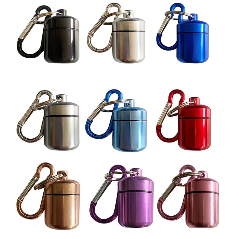 Custom Logo emergency bottle key chain pill case Metal Earplug Case Waterproof Travel Pill Case Mini Storage Capsule Container