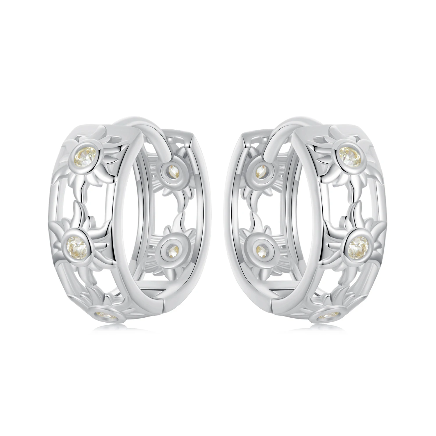 925 Sterling Silver Ear Buckles for Women White Gold Plated Sun Hoop Earring Cartilage Earrings Lightweight BSE1007