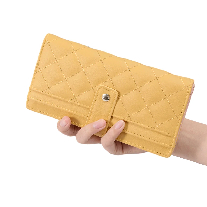 Drops-hipping Women Wallet Temperament Female Thread Check Money Bag Clutch Purse Money Clip Zipper Long Simple Wallet
