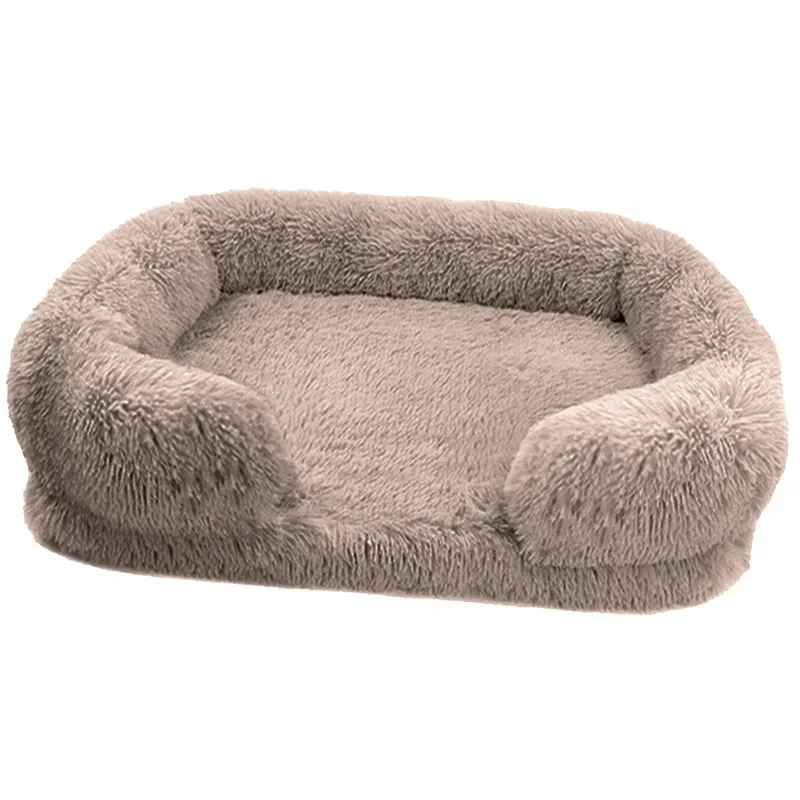 Wholesale New Design Square Pet Furniture Washable Removable Cover Luxury Dog Sofa Bed Nest Long Plush Dog Pet Bed Cushion