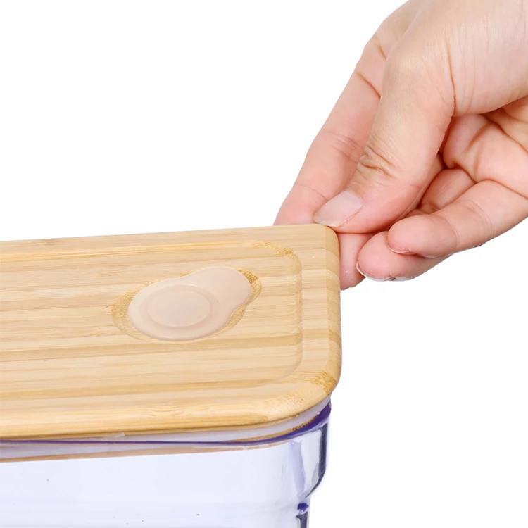 BPA Free Custom Logo Airtight Lid Plastic Food Storage Container with Bamboo Lid in 380ml