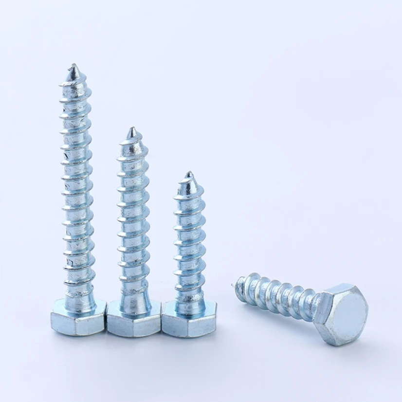 DIN571 Manufacturer Wholesale Oem Durable 15mm-80mm Hex Head Wood Furniture Tapping Screws  Hex Head Coach Wood Screws