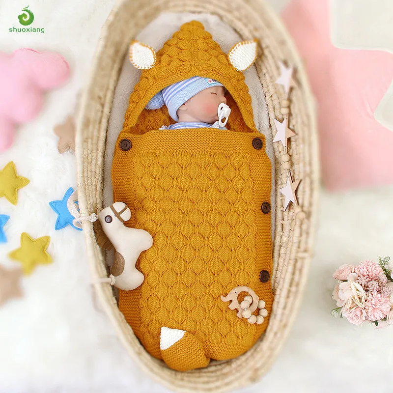 
New Arrival Winter Warm Baby Knitted Envelope Sleeping Bag With Button For Stroller Newborn Throw Blanket Wrap 