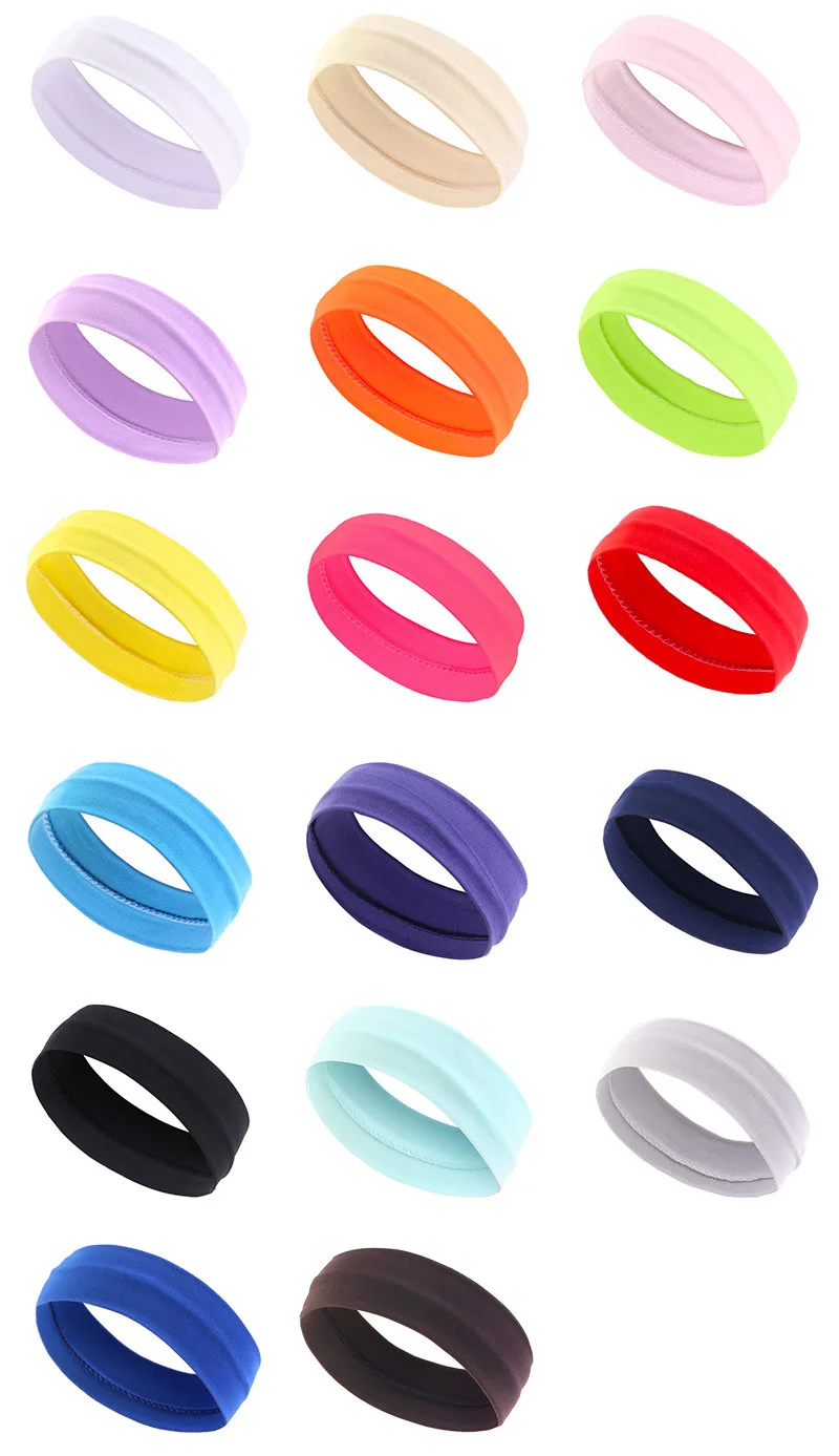 Wholesale Custom Logo Hair Accessories Colorful Solid Stretchy Head Band Sweat Bands Sport Yoga Headbands Hair Band For Adult