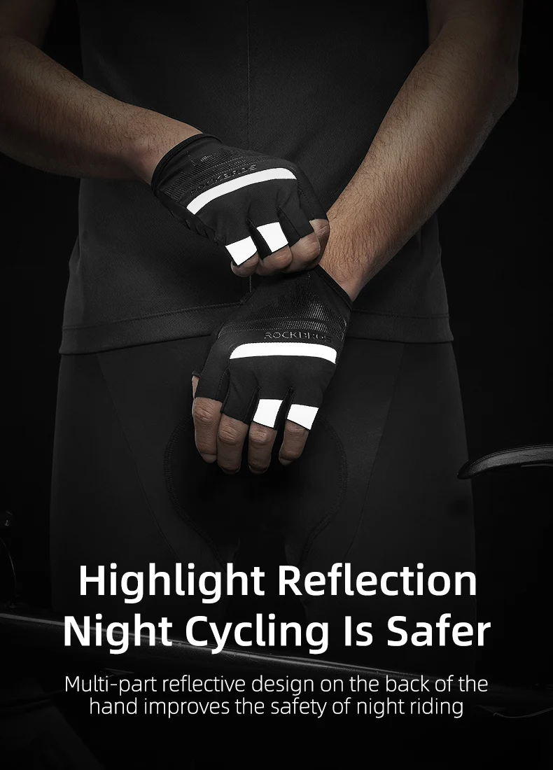 ROCKBROS Men Women Half Finger Anti-slip Riding Bicycle Reflective Gloves Summer Sports Cycling Gloves Bike Accessories