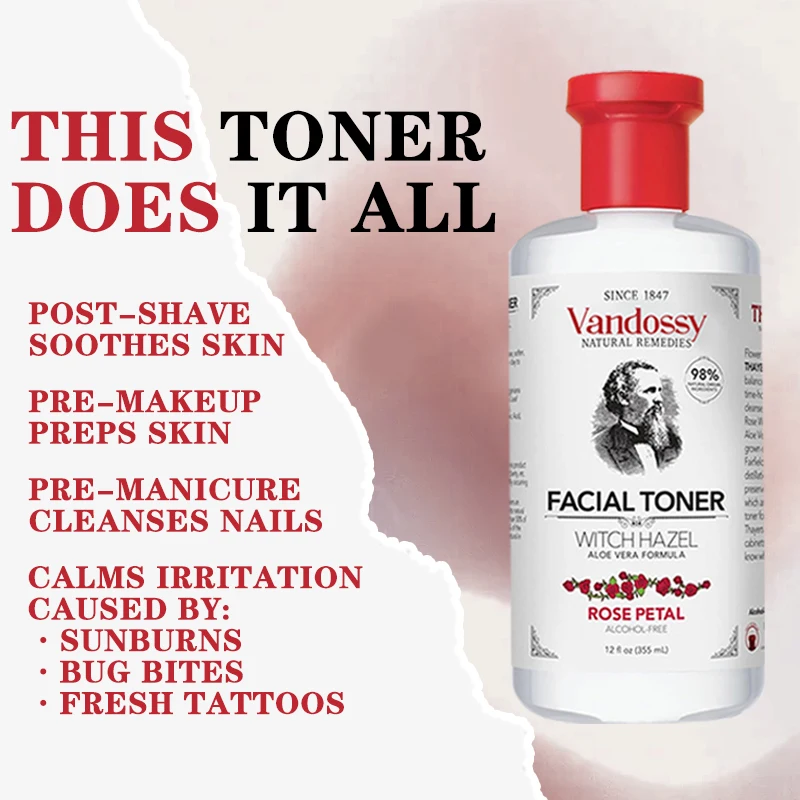 Alcohol-Free Rose Petal Witch Hazel Facial Toner Glowing Skin Soothing Hydrating Refresh Toner For Normal And Combination Skin