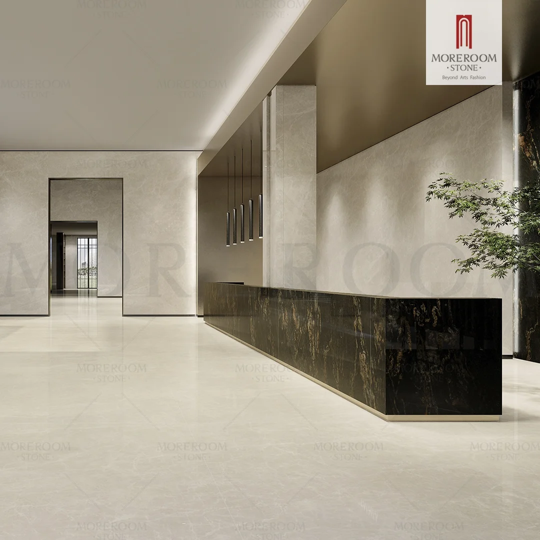 Artificial Beige Cream Sintered Stone Porcelain Slab Marble Surface For Floor