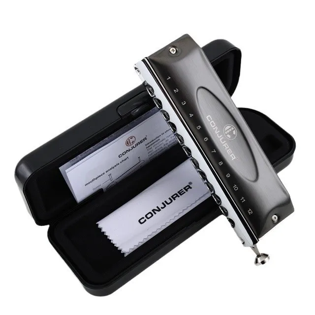 Conjurer ready to ship 12 holes 48 tune film-free  practice chromatic harmonica for students musical instruments and toys