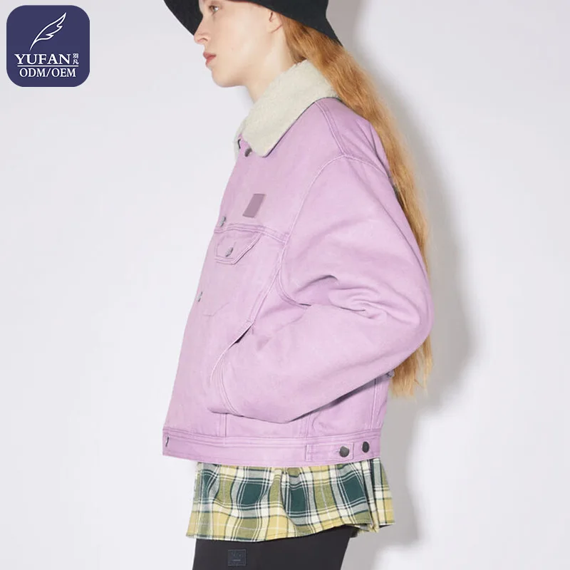 YuFan Custom 2023 OEM ODM Thin Ladies Down Jacket Denim Down Jacket  Lapel Collar Contrasting Color Down Coat