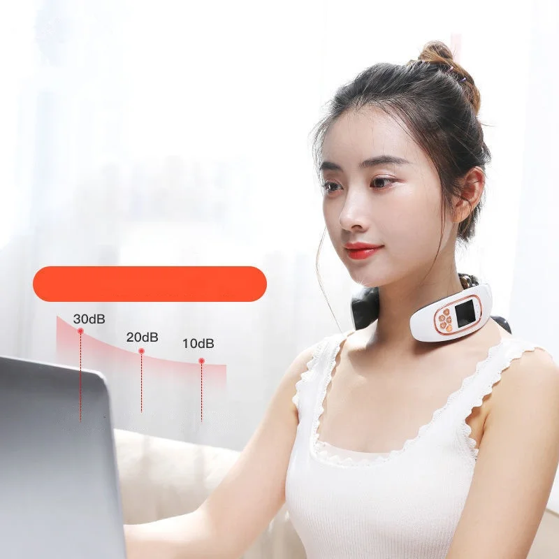 Health Care Micro Current Pain Relief Electric Pulse Heat Ems Intelligent USB Rechargeable Neck Massager