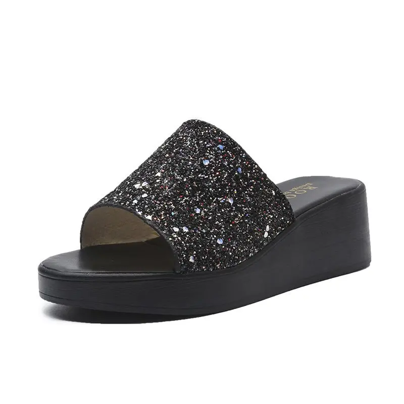 Women Summer Slippers High Hills Strappy Bling Shoes Casual Sport Daily Wear For Girls Fancy Rubber And Sandals 2020 Slides Hot