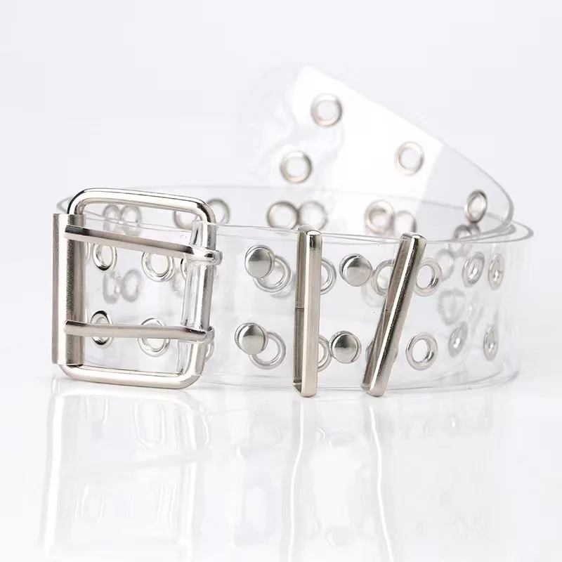 Fashion Women Transparent Wide Waist Openwork locket belt Square Metal Buckle Dress Clear PVC Belt