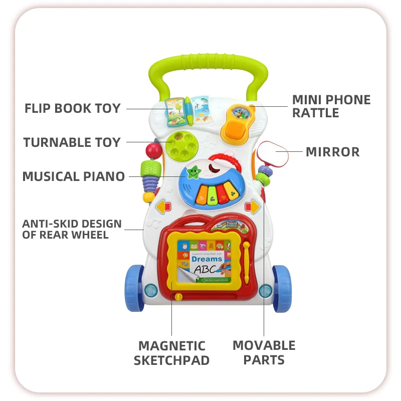 Huanger Early Education Toddler Gym Bebe Learning Roller Stroller Toys Baby Walker Music Multifunction