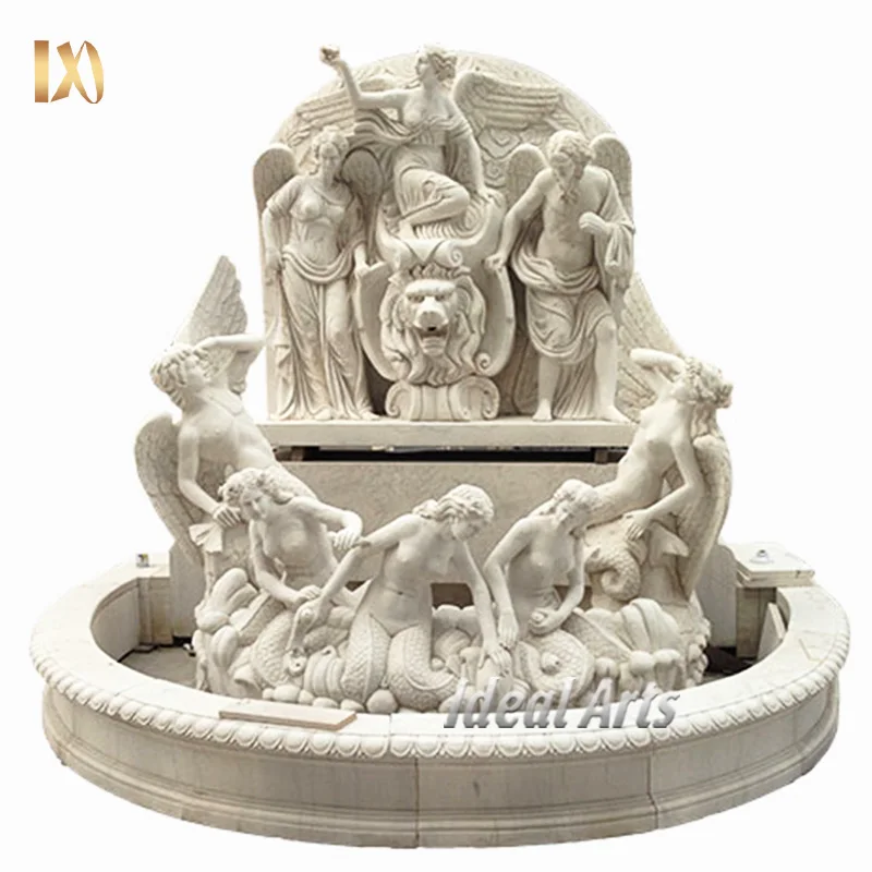 Antique Stone Marble Lion Head Wall Decor Water Waterfall Fountains For Garden Outdoor