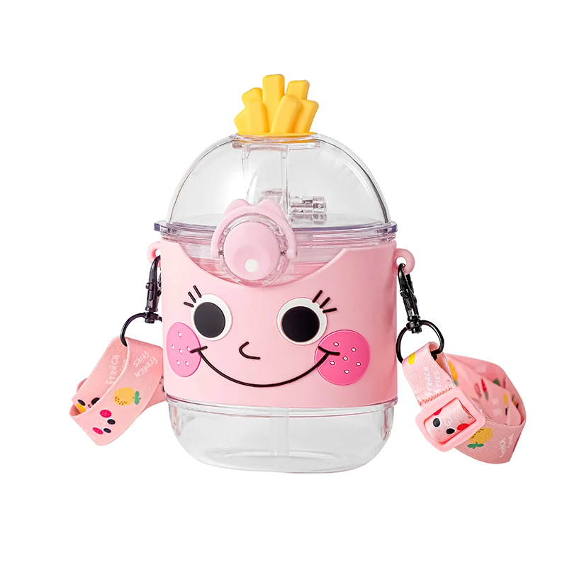 Соломенная чашка, милая Высококачественная Студенческая пластиковая чашка для воды, портативная детская чашка с замком, перекрестная чашка для картофеля фри