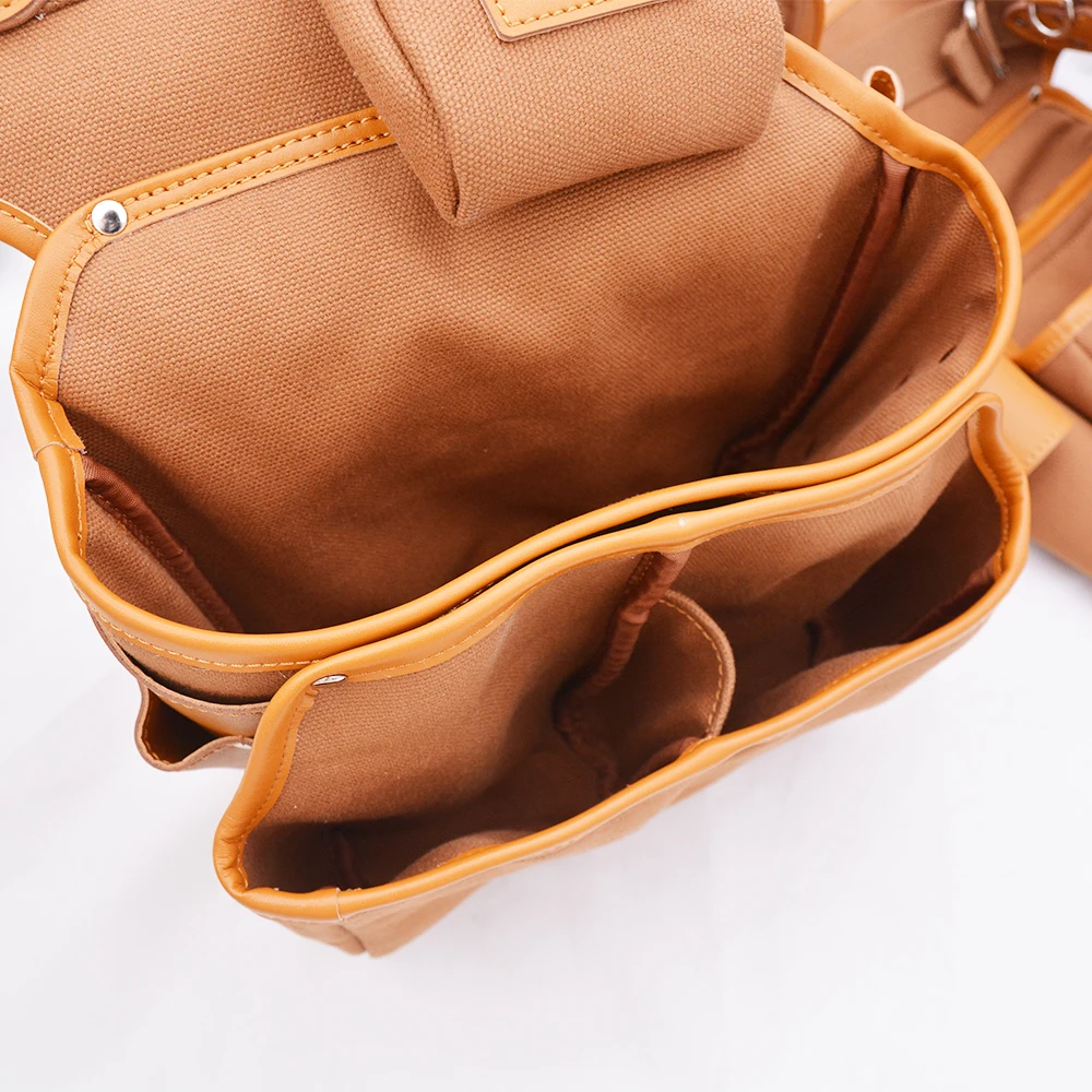 Professional canvas leather carpenter tool belt pouchwith belt low moq 6 pockets belt tool bag work for tool organizer