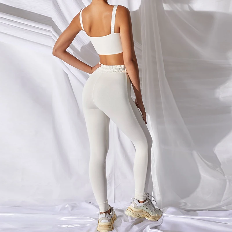 Spring Summer Fashion Women Gym Sets White Sport Yoga Fitness Suit Two-piece Sport Bra And Yoga Legging Set Custom Logo