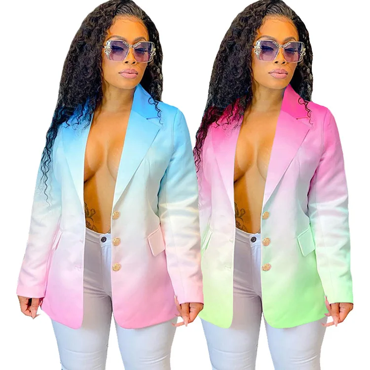 Fall Clothing Ombre Pink Woman Blazer Fashion Winter Single Breasted Jacket Ladies Casual Blazers Coat Autumn Clothes
