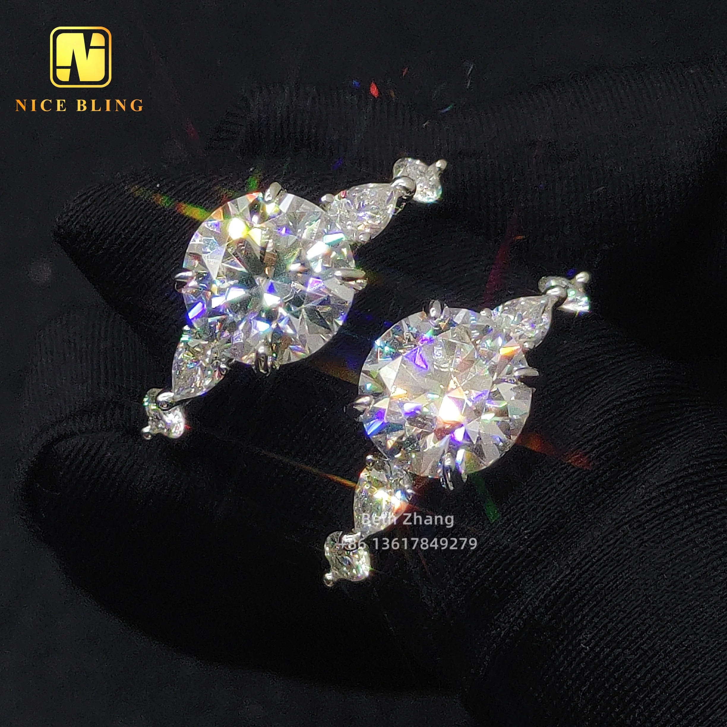 Wholesale Price 5 Stone Rings 9MM Round Moissanite DIamond Engagement Rings For Women Girls 925 Silver Luxury Wedding Rings