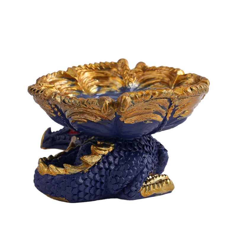 New Design 6.5 Inches Blue Golden Dragon Resin Ashtray Smoking Accessory Cigar Ashtray with White Box