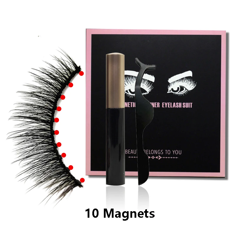 MJS 3d magnetic eyelashes 10 magnets eyelashes box packing custom private label 3 pair magnetic eyelashes with  tweezers