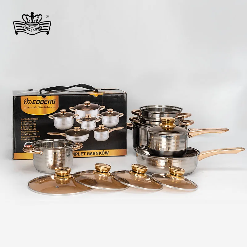 German design large commercial 6 pcs stainless steel cookware sets with 5-layers bottom for home and kitchen utensil