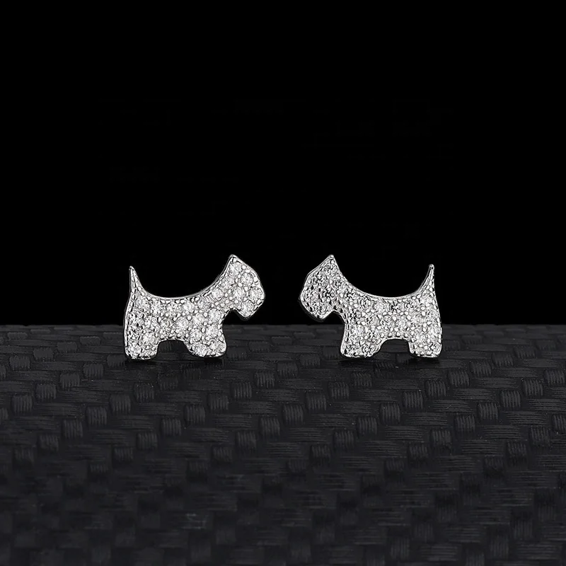 Exquisite 925 Sterling Silver Zircon Cute Puppy Dog Minimalist Animal Women 2021 New Trend Jewelry Cute Earrings