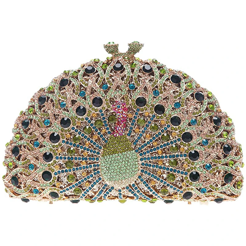 Luxury Clutches For Women Peacock Crystal Rhinestone Clutch Evening Bag