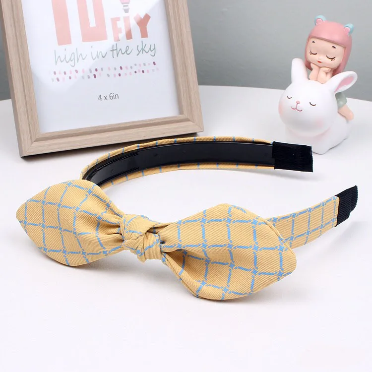 ALLCH RTS Plaid Bow Headbands Beauty Press Hair Head Hoop Knot Ornament Rabbit Ears Vintage Elastic Cross Hair Accessories